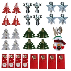 4pcs Elk Shaped Christmas Knife Fork Cutlery Bag Kitchen Tableware Holder Bag 2024 New Year Xmas Party Dinner Table Decoration