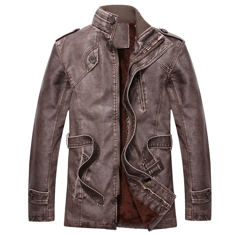 

2019 New Arrival Brand Motorcycle Leather Long Jackets Vintage Washed Men's Leather Jacket Winter Mens Leather Jackets and Coats