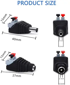 

Upgraded Male+Female DC quick Connector Plug,12V 5.5X2.1mm Barrel DC Power Jack Adapter Connector for Led Strip CCTV Camera