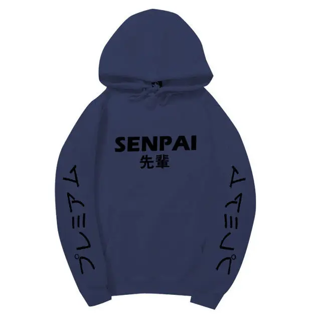 Navy Black Модная Японская уличная толстовка с капюшоном SENPAI несколько цветов для мужчин и женщин пуловер sudadera hombre черный 2XL JA299 - Цвет: Navy Black