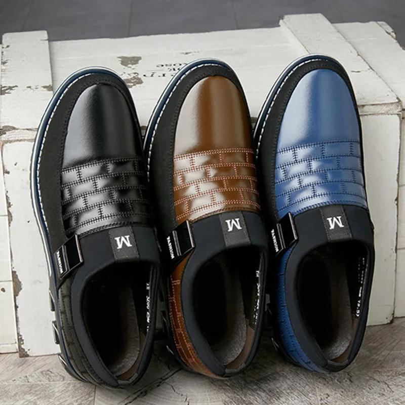 Men Casual PU Leather Shoes Loafers Breathable Non Slip Rubber Sole Walking Shoes H66