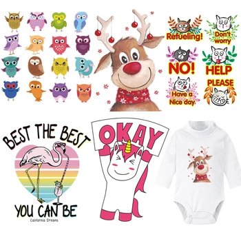 

Iron-on Transfers Vinyle Heat Transfer Patches Christmas Deer Flamingo Washable Stickers For Clothing Ironing Stickers
