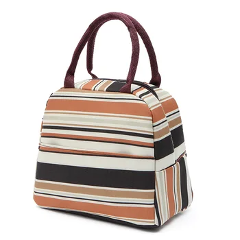 

Striped Bento Handbag Women Thickened with Rice Oxford Cloth Waterproof Lunch Box Lunch Bag