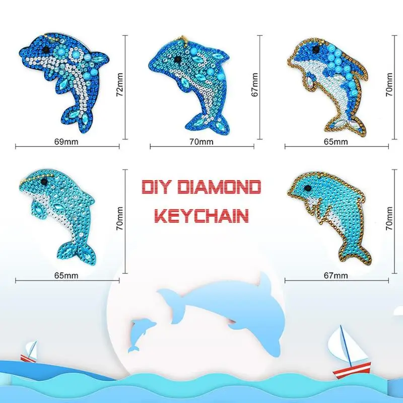 5 шт. брелки в форме дельфина 5D DIY алмазная живопись брелки специальная форма полная дрель Алмазная вышивка брелок подарок