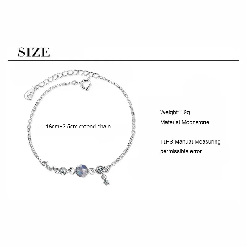 ANENJERY, тонкий браслет с Лунной звездой, градиентным кристаллом, цирконием, 925 пробы серебро, лабрадорит, браслет для девочек, подарки, S-B270
