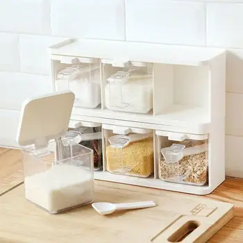 

Transparent Seasoning Storage Box 3-compartment Pull-out Dustproof Seasoning Box With Handle For Spice Sugar Salt