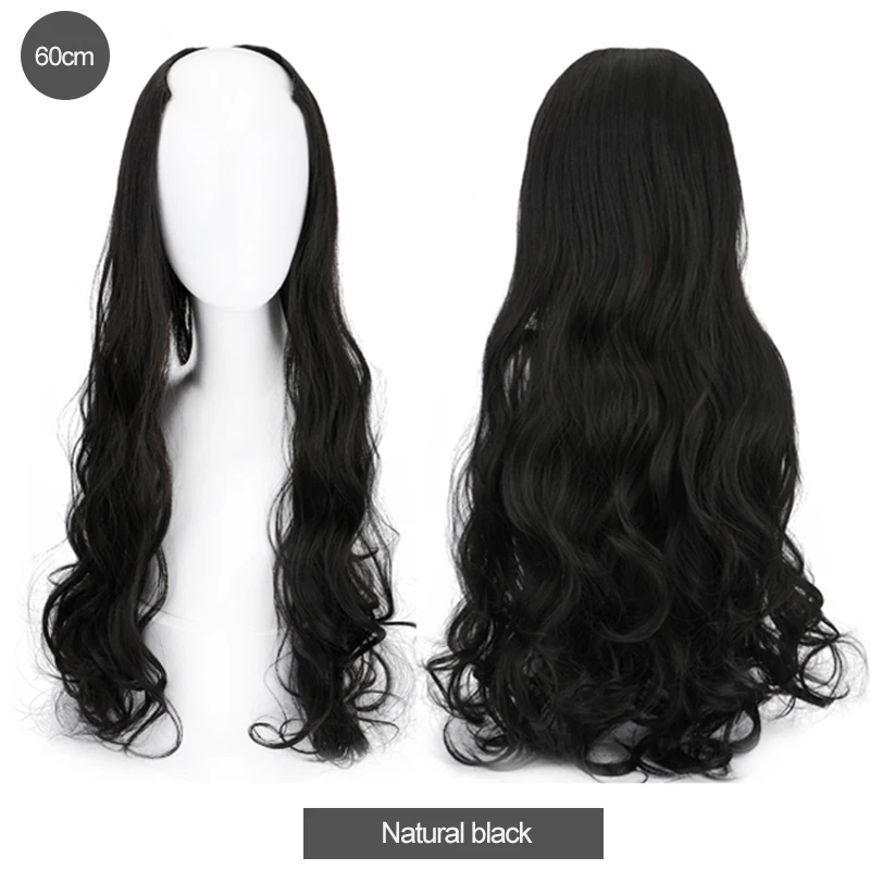 DIFEI Synthetic U Clip In One Piece Hair Extension Long Wavy Half Wig Hair Extension Natural Brown Hair Piece For Women Use