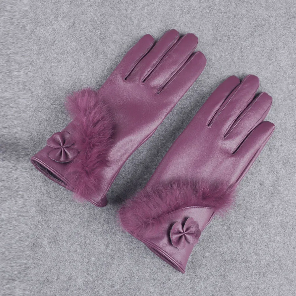 Модные женские зимние перчатки на полный палец, теплые кожаные водонепроницаемые перчатки для вождения с мягкой подкладкой, ветрозащитная рукавица, тактические перчатки Guantes - Цвет: Фиолетовый