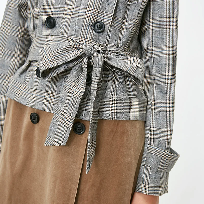 Vero Moda Новое клетчатое Сращивание съемный Тренч длинное пальто куртка женская | 318409513