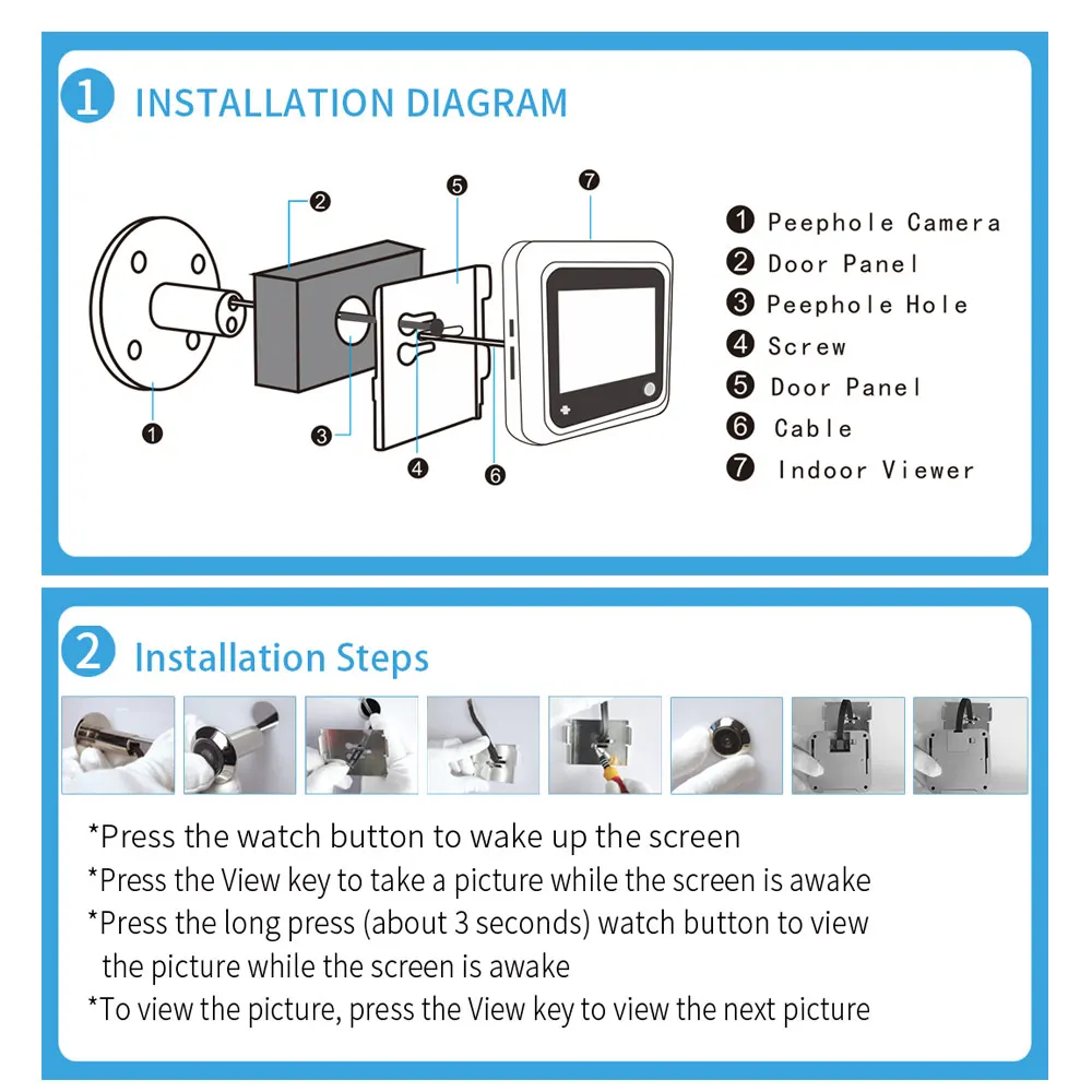 

Smart Visual Doorbell 2.4inch Peephole Viewer HD Screen 120 Degrees Wide Angle Security Hi 888