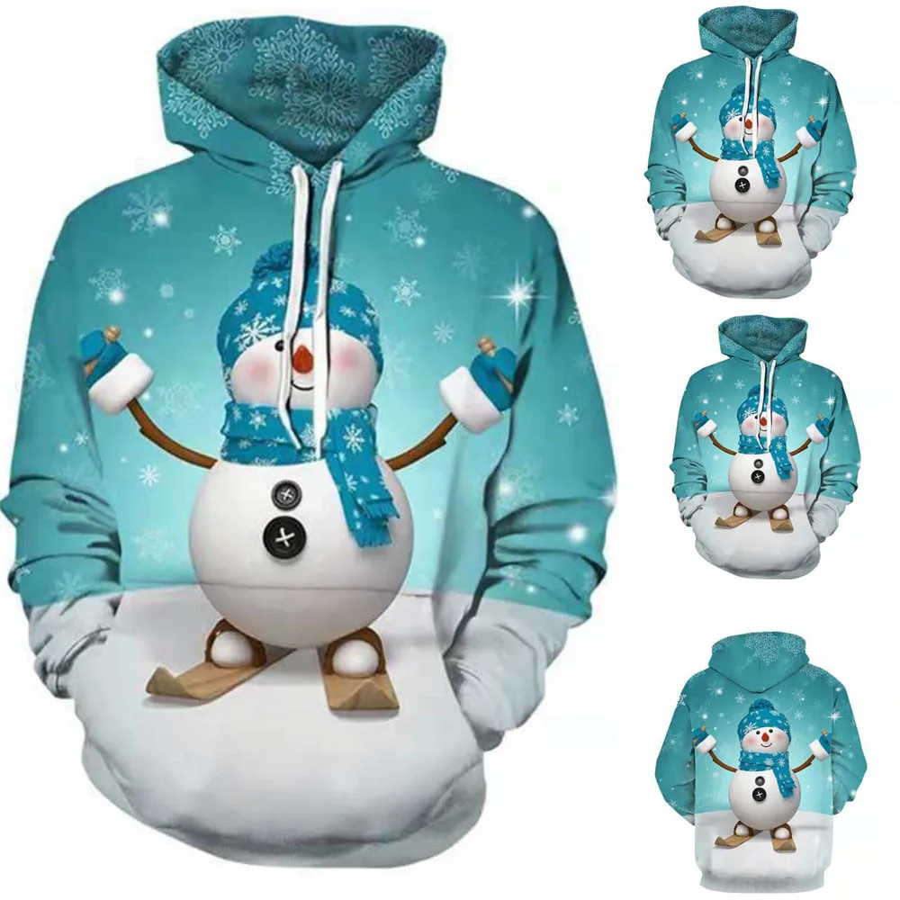 Мужской Рождественский пуловер с 3D принтом толстовка капюшоном и длинным