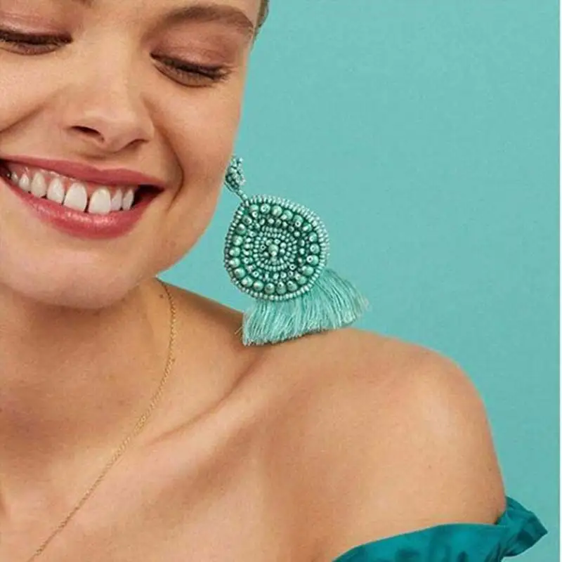 Новый Зеленый рисовый бисер серьги для женщин 2019 массивные Мода Boho Роскошные