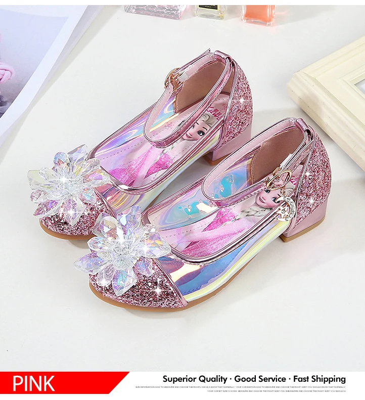 Diamond Shining Sequined Girls Sandals Fashion Anna Elsa Princess Dancing Party Children Shoes Rhinestone Leather Kids Shoes 594 (6)