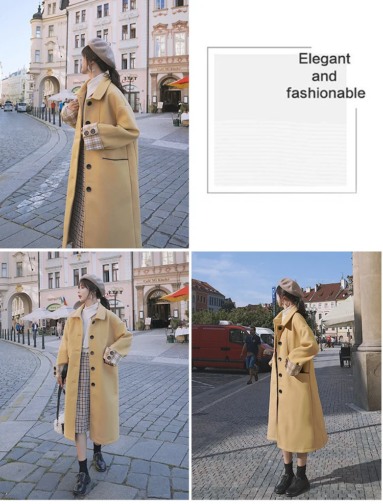 Шерстяная куртка с манжетами для фотосессии, Зимний стиль, женское платье, Ретро стиль, стиль лень, Дафлкот