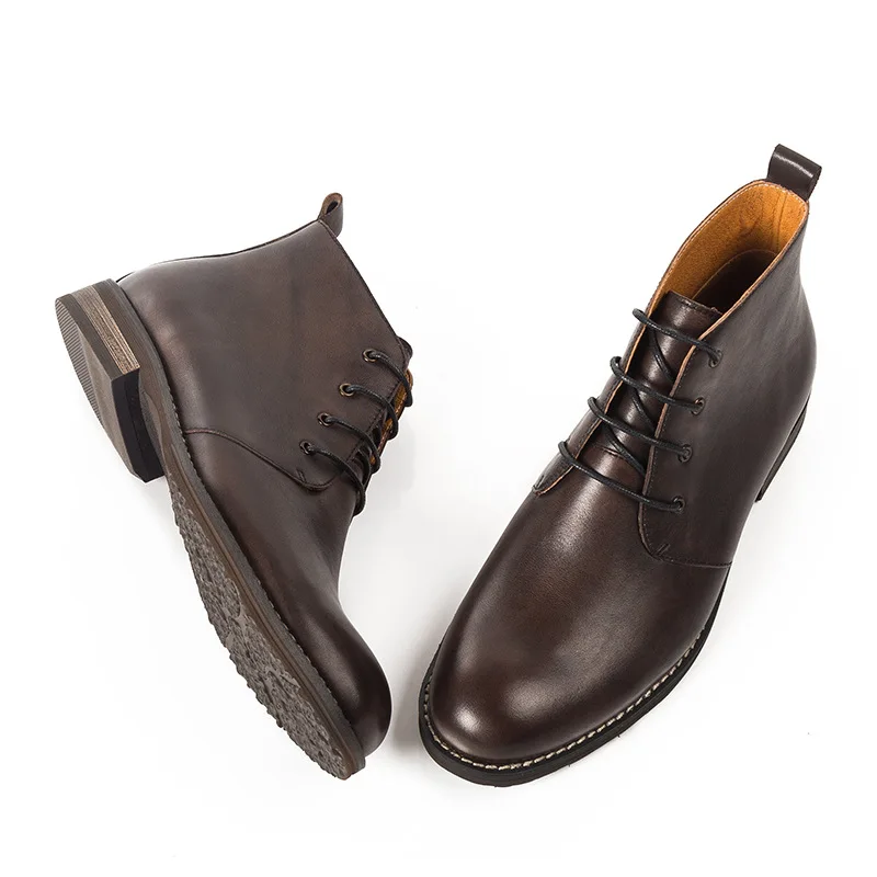 

Brown British Style Business Genuine Leather Chelsea Boots Men Lace-up Botas Hombre Vintage Handmade Ankle Boots