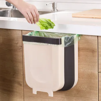 

Folding Waste Bin Cabinet Door Hanging Trash Can Wall Mounted Trashcan for Kitchen Waste Home Car Large Capacity Storage Basket