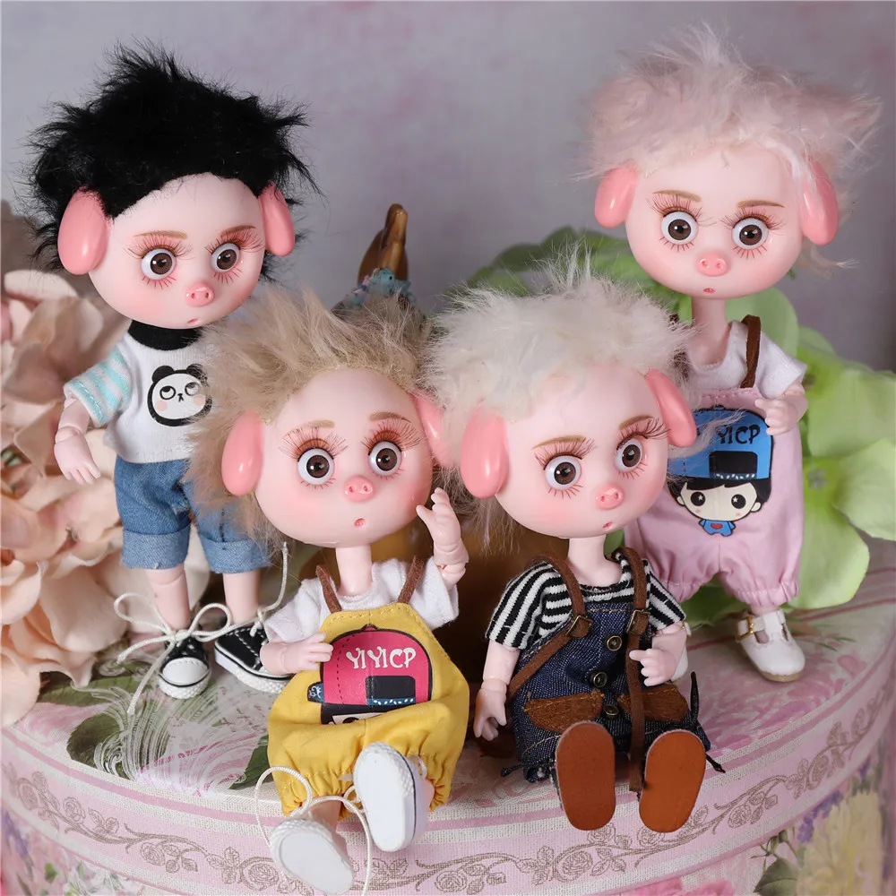 DBS 1/12 BJD 26 joint body cute pig ob11 doll with clothes shoes children gift 15cm mini doll girl boy toy
