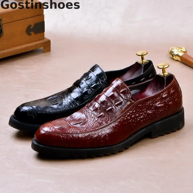 

Oxfords Shoes For Men Crocodile Printed Slip-on Round Toe Leather Shoes Formal Dress Business Men Shoes For Wedding Party Office