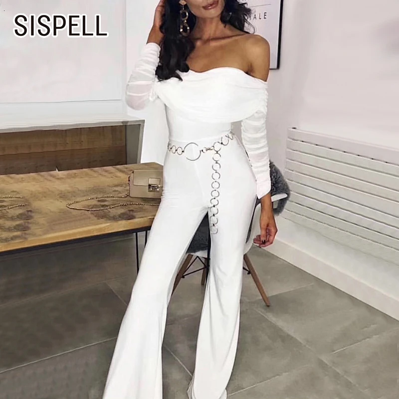 SISPELL Лоскутные сетчатые Комбинезоны женские с открытыми плечами с длинным рукавом высокого пояса спортивный комбинезон Женская мода одежда