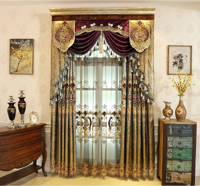 cortinas elegantes de couro dourado de alta qualidade para sala de estar cortinas personalizadas com tecido estilo europeu