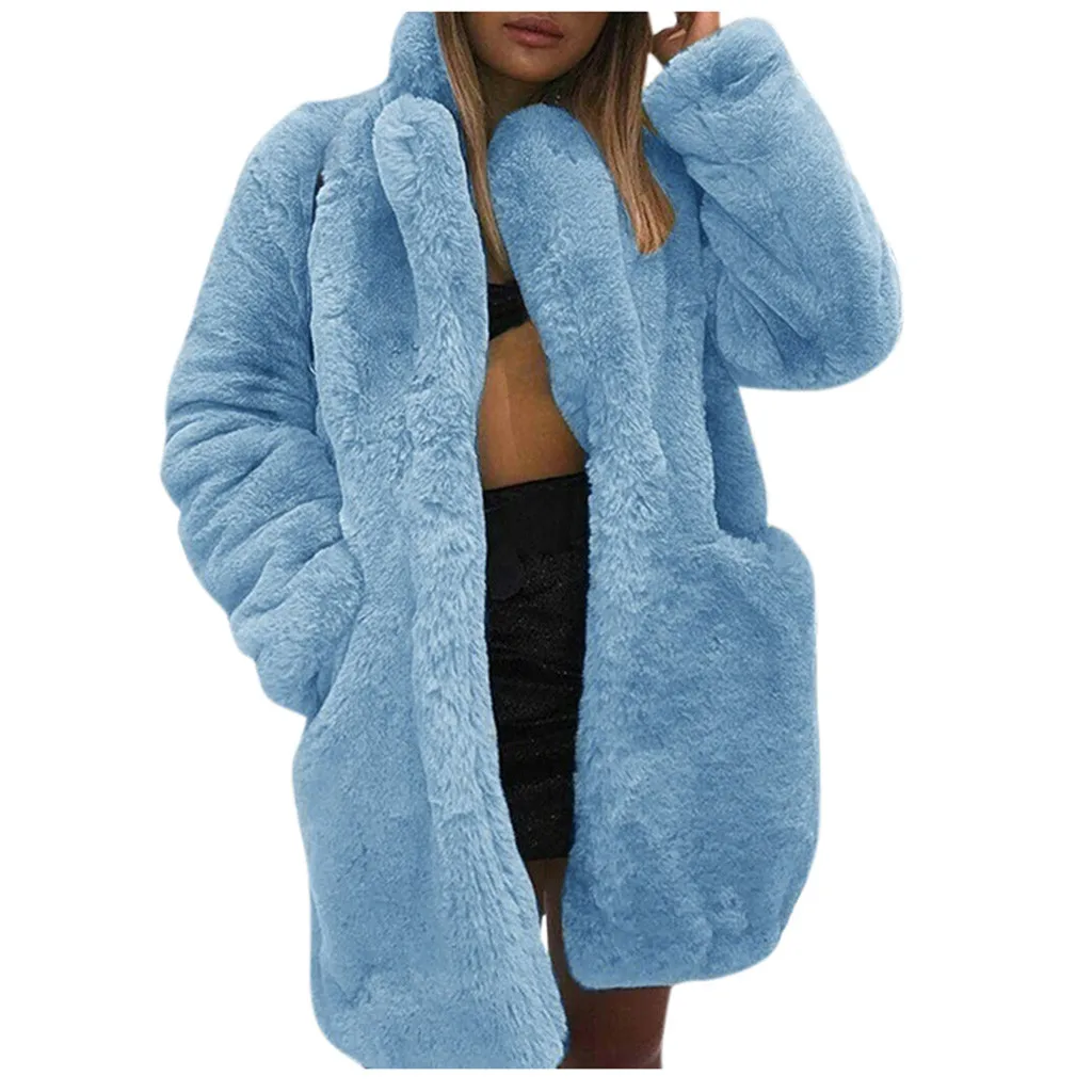 Зимнее женское Шерстяное мягкое пальто, женское зимнее пальто, теплая верхняя одежда, куртка с длинным рукавом, кардиган - Цвет: Синий