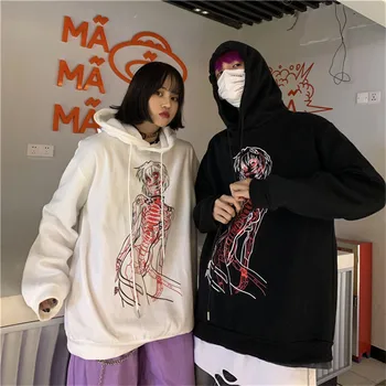 

Focal20 Streetwear Cartoon Girl Women Hooded Fleece Sweatshirts Casual Loose Female Fleece Hoodies Spring Autumn Lady Fleece Top