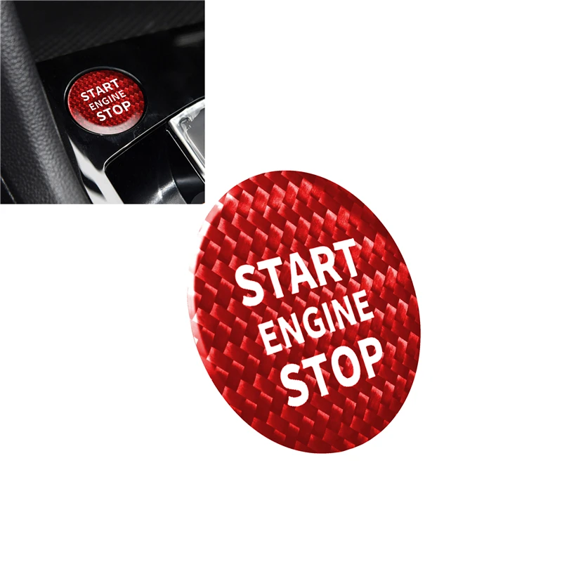 New Red/Black Real Carbon Fiber Car Engine Start Stop Push Button Cover