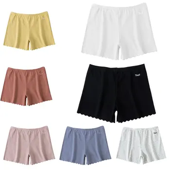 

Women Shorts Sofa Solid Color Cotton Blend Stretchy High waist tight Three-leg Cotton Thread Embroidered Wavy Shorts