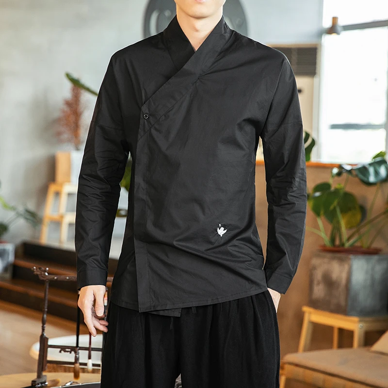 Traditional Традиционный китайский стиль кимоно рубашка с длинным рукавом японский уличная винтажные Рубашки Плюс Размер Китайская Одежда XXXXXL