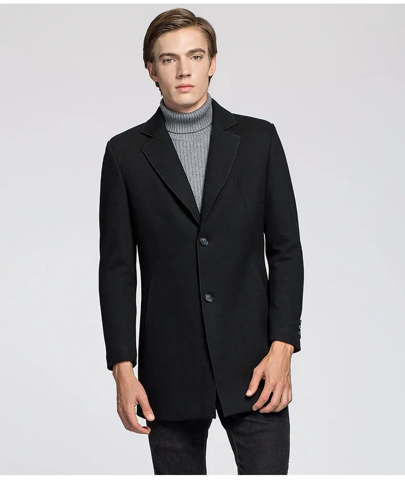 Aismz Winter Business Casual Men Single Breasted Long Wool Overcoat Mens Slim Thick Warm Jackets Trench Coat casaco masculino