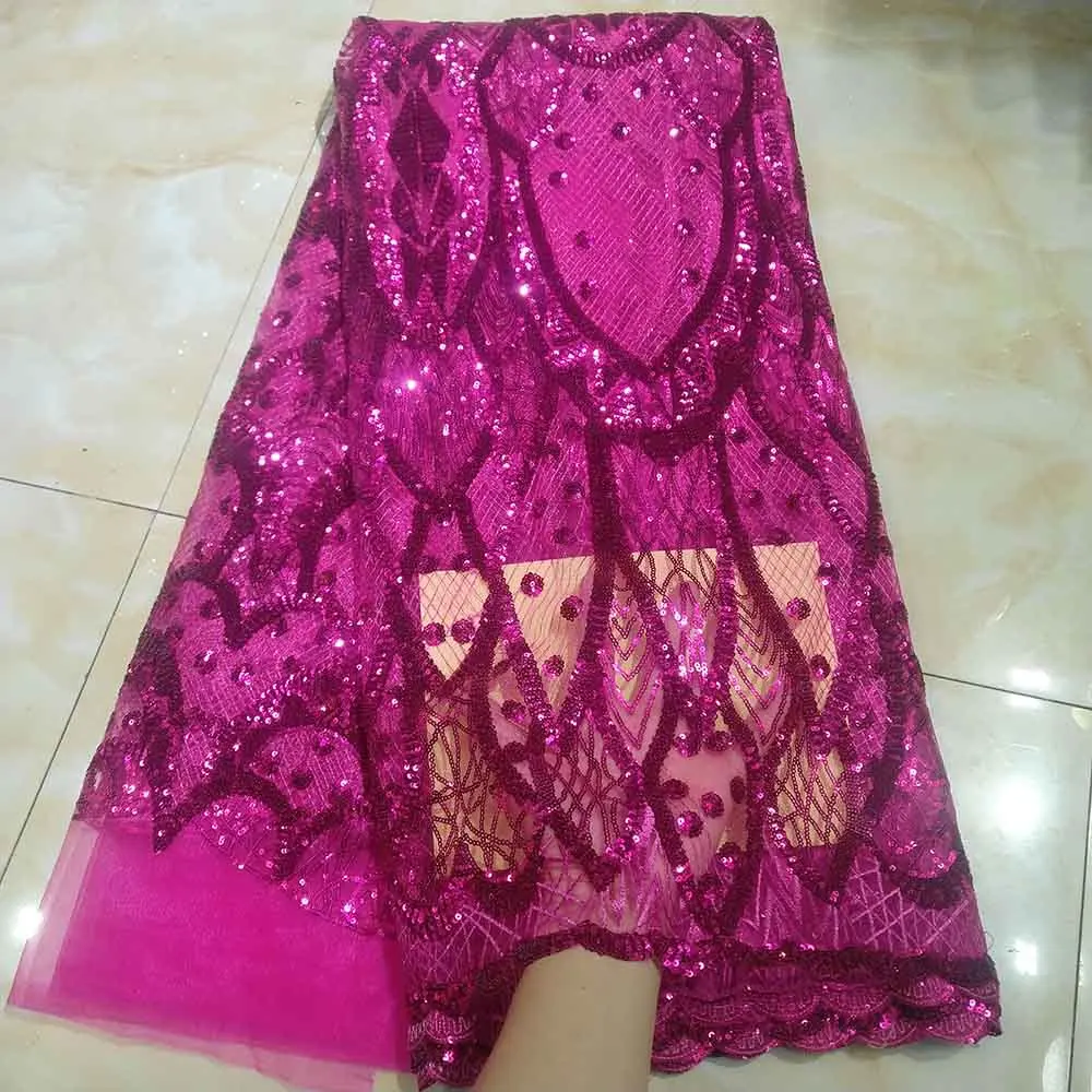 Pink Color High quality Guipure French Tulle Mesh Lace Fabric 2020 Sequin African Sequins Clothes Wedding Dress | Дом и сад