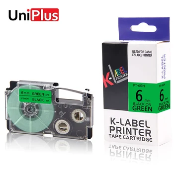 

UniPlus PT-6GN Label Tapes XR-6GN Fit Casio XR6GN Black on Green 6mm for Casio Label Printer KL-H25 KL-H30 KL-H35 KL-H50 KL-H75