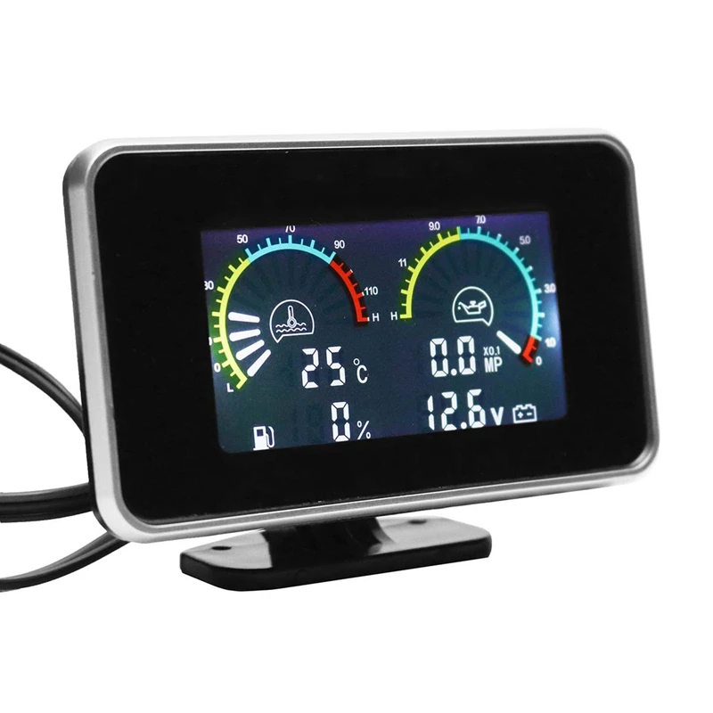 

4-In-1 Lcd Car Digital Lcd Instrument Oil Pressure Gauge Voltmeter Fuel Gauge Water Temperature Meter Conjoined Watch M10