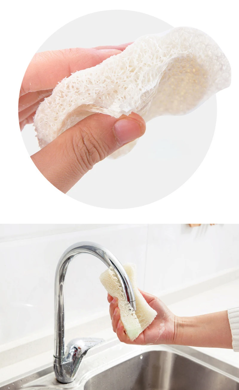 3 шт. натуральная люфа тряпка для мытья посуды кухонная обеззараживающая антипригарная масляная щетка горшок двухсторонняя Чистящая губка из микрофибры