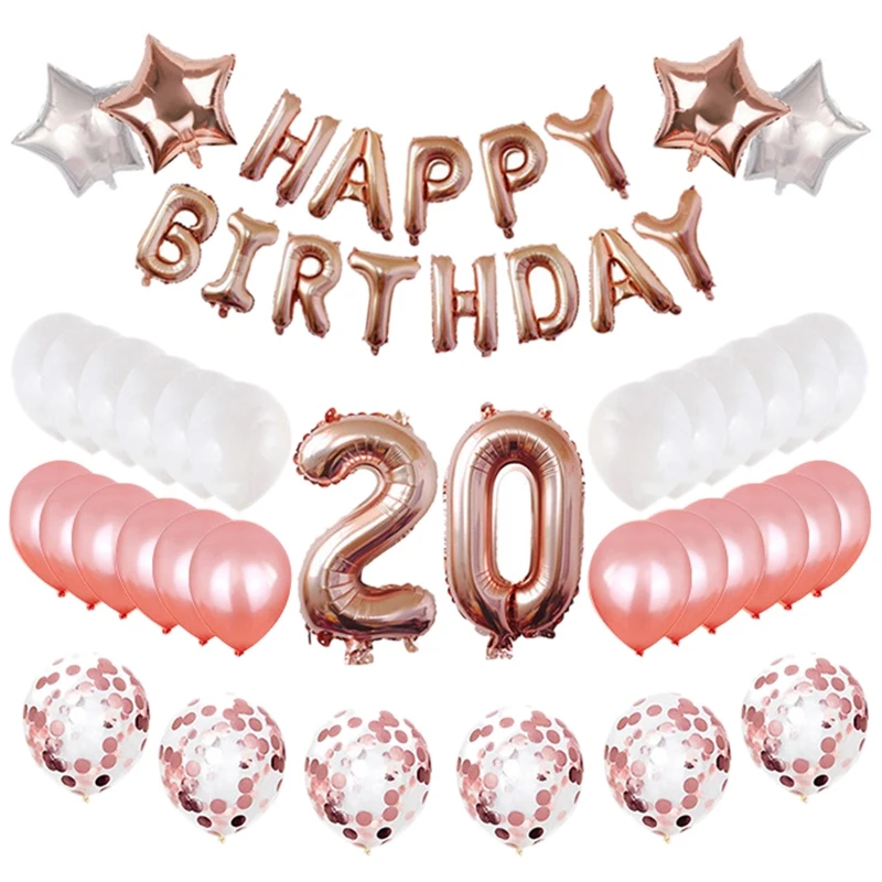 

20 Anniversary & Happy Birthday Balloon Set Champagne Balloon Happy Birthday Decoration Adult Birthday Decoration Party Balloo