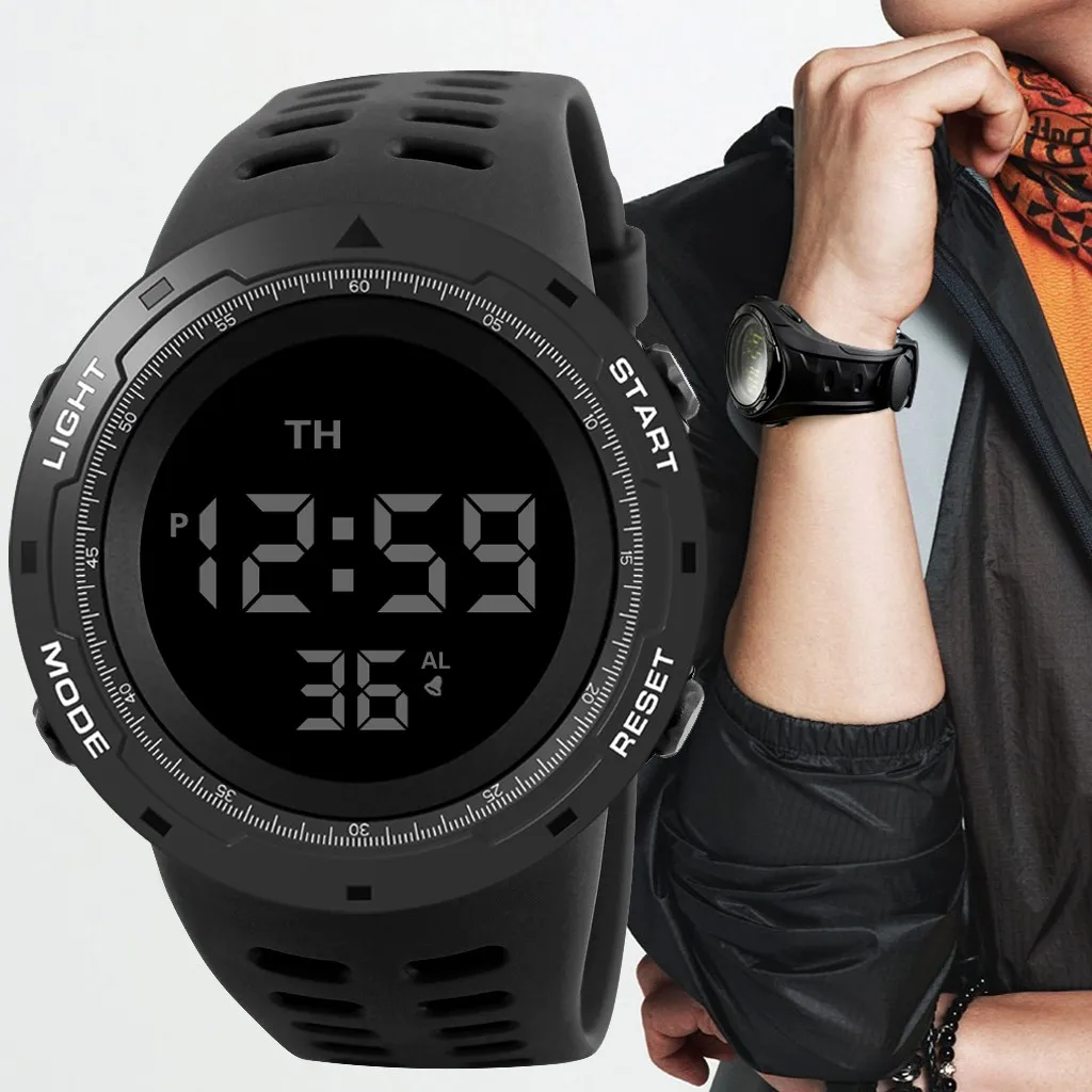 reloj hombre модные водонепроницаемые мужские спортивные часы для мальчиков ЖК-цифровой секундомер Дата Резиновые Спортивные Наручные Часы relogio masculino