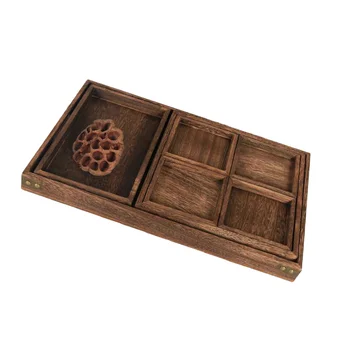 

1pc Retro Solid Wood Tea Tray Rectangular Combination Saucer Fruit Tray (Black + Brown)