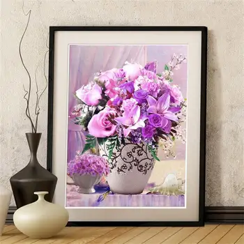 

Flower arranging 5D DIY full diamond Painting flowers Cross Stitch diamond embroidery mosaic diamonds home decor purple rose