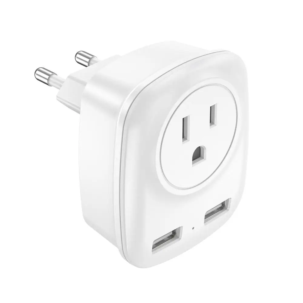 

1pc US to Europe Plug Adapter International Power Plug Adapter with 1 US Outlet and 2 USB Charging Port Home Travel Adapter Plug