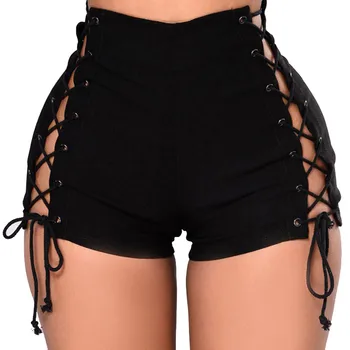 

Hot ladies Short pants Women Summer Sexy High Waist Zip Skinny Denim Lace Up Mini Shorts Pants K104
