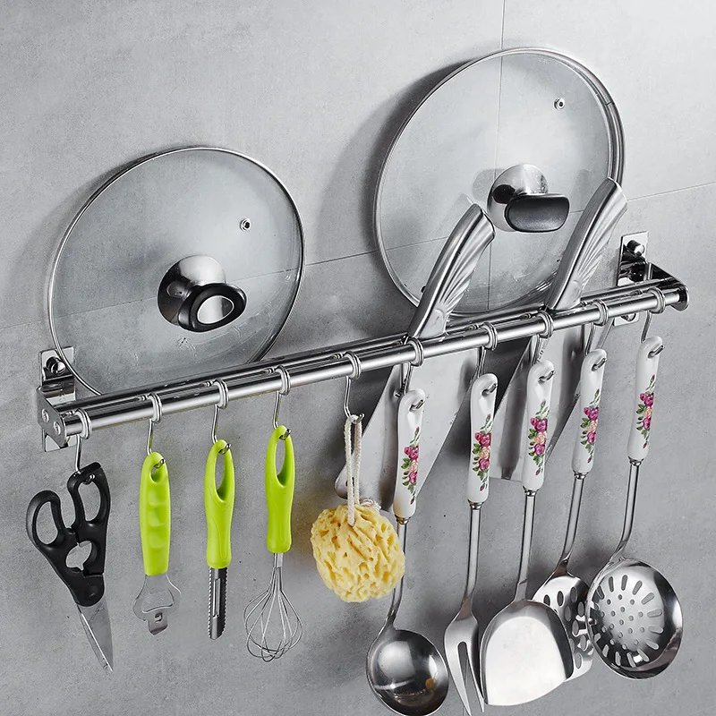 

304 Stainless Steel Kitchen Moving Hook Row Hook Hole Punched Kitchen Hanger Knife Rest Storage Shelf