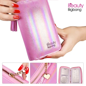 

BEAUTYBIGBANG 9x16cm 24 Slots Pink Laser Nail Stamping Plate Organizer Bag Colorful PU Leather For Nail Art Template Case Box