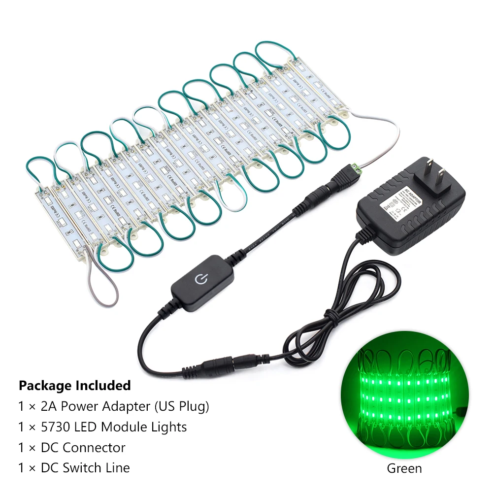 green US Plug RGB светодиодный модуль IP68 водонепроницаемый DC12V полноцветный светодиодный модуль светильник с US/EU/UK/AU источник питания DC Разъем сенсорный переключатель - Цвет: green US Plug