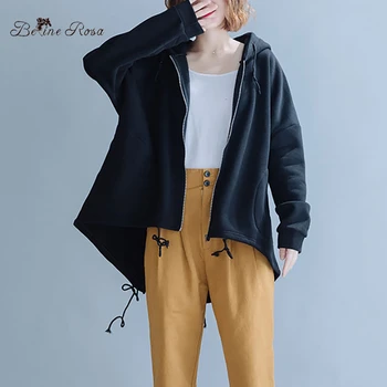 

BelineRosa 2019 Big Sizes Women Pullovers Batwing Design Flocking Warm Long Sleeve Hooded Collar Women Tops JJDM0140