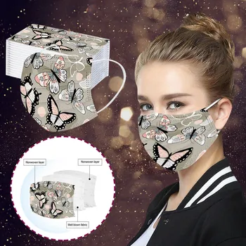 

Mascarillas De Tela Mascarilla Adult Mask Disposable Face Mask Industrial 3Ply Ear Loop No-woven 50PCS Butterfly Printing Mask