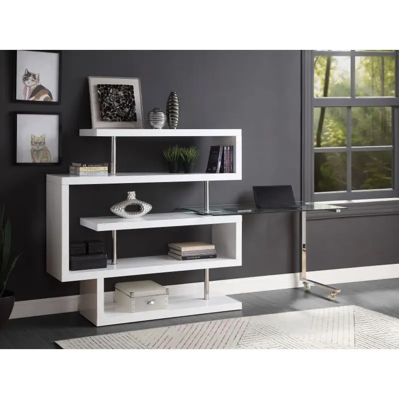 Description Picture 4 of itemRaceloma Writing Desk w/Shelf, Clear Glass, White & Chrome Finish
