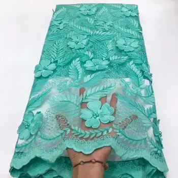 

Latest 3d Lace Fabric 2020 Green Gold Sequins Applique Embroidery Lace French Tulle Lace Fabric Cord Laces For Nigerian Party
