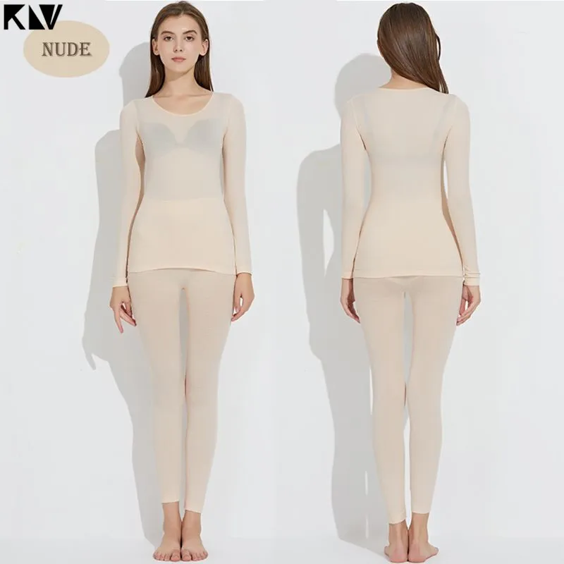 Nude For Women KLV термобелье для женщин и мужчин, зимние теплые кальсоны, женское термобелье, комплект термо нижнего белья для мужчин и женщин - Цвет: Nude For Women