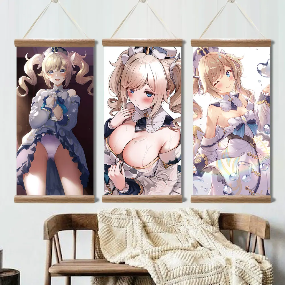 Genshin Impact Poster Barbara Ganyu Xiao Sexy Anime Picture Wall Canvas Posters Art Game Scroll Paintings for Living Room Decor