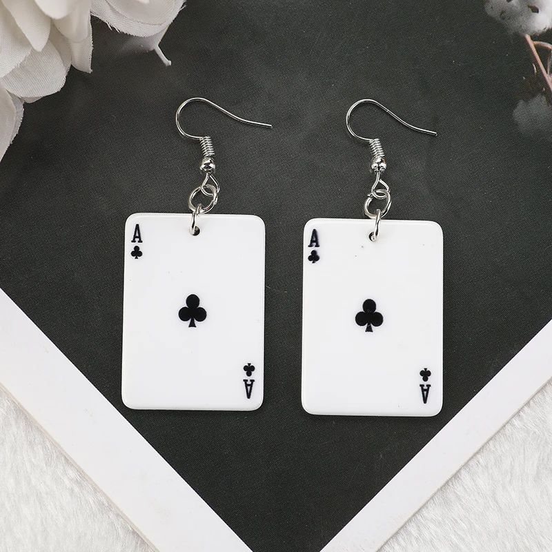Drop Earrings Dangle Earrings Long Earrings Dome Teardrop Earrings 1Pair Poker Drop Earrings Card Fashion Leisure Casino Games Style Jewelry